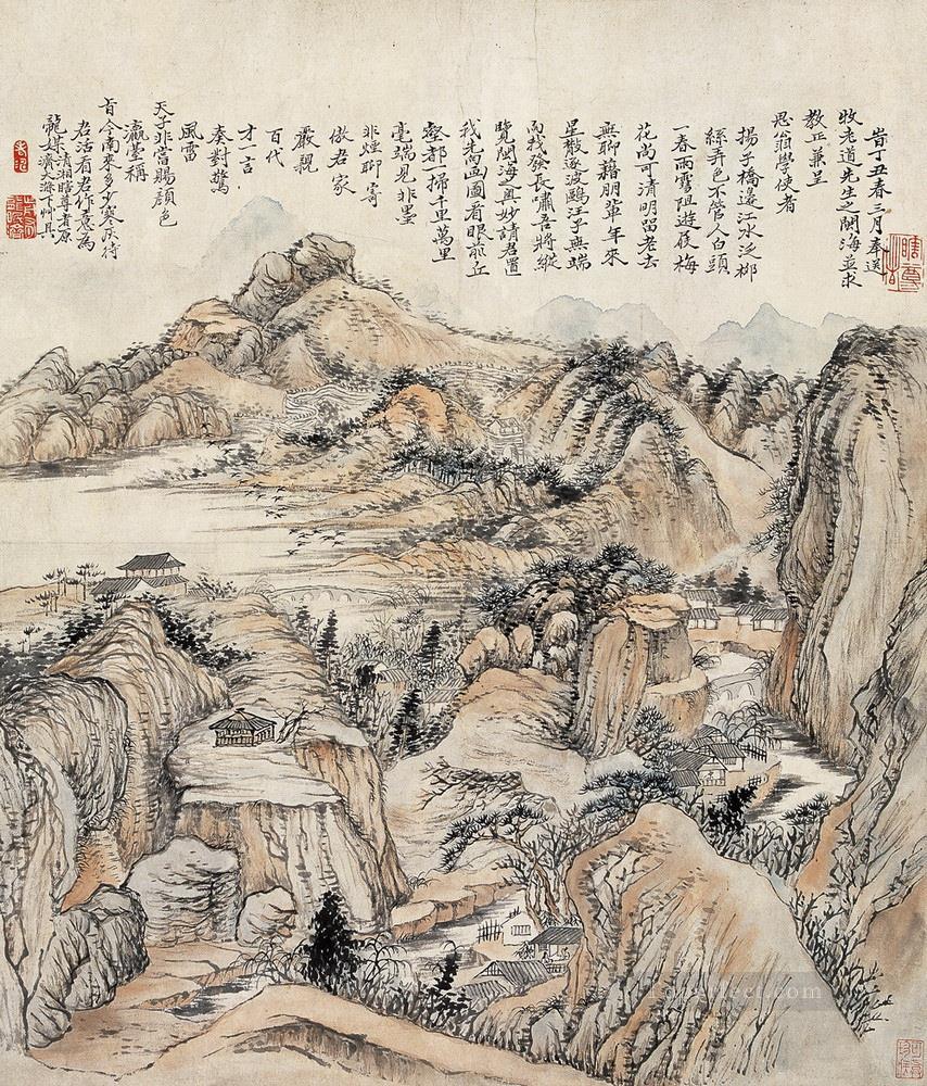 Montaña Shitao en tinta china antigua de otoño Pintura al óleo